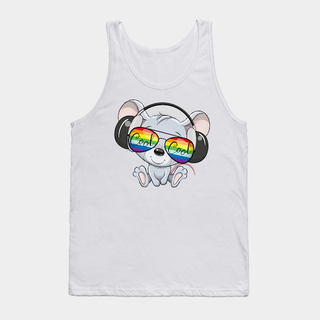 Cute mouse in rainbow sunglasses and headphones. Tank Top by Reginast777